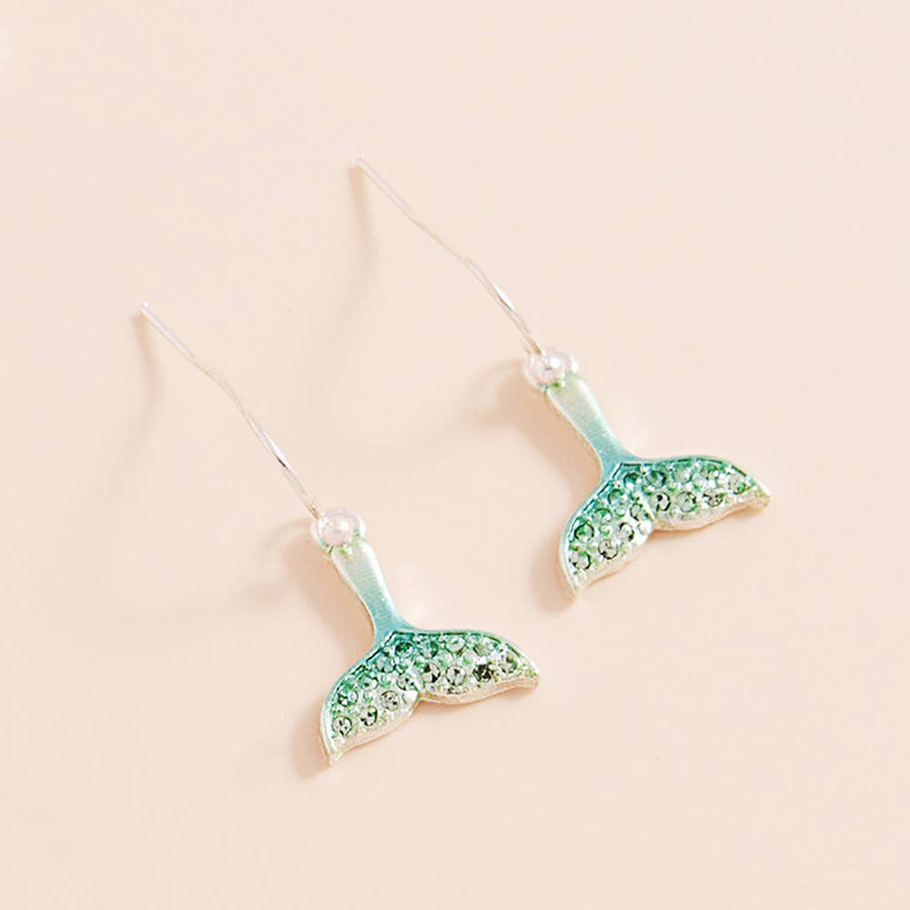 Sensibling Corp. - Wholesale Dangle Earrings - Stone Paved Colored Metal Whale Tale Dangle Earrings
4