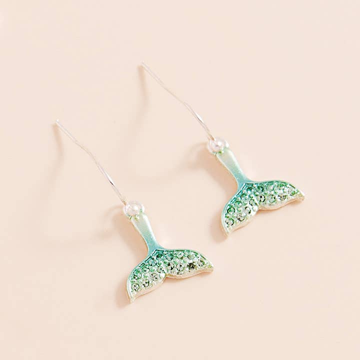 Sensibling Corp. - Wholesale Dangle Earrings - Stone Paved Colored Metal Whale Tale Dangle Earrings
4