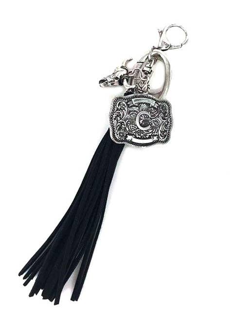 Snowing West - Wholesale Keychain - Unisex - Western Belt Buckle Initial Black Tassel Keychain2