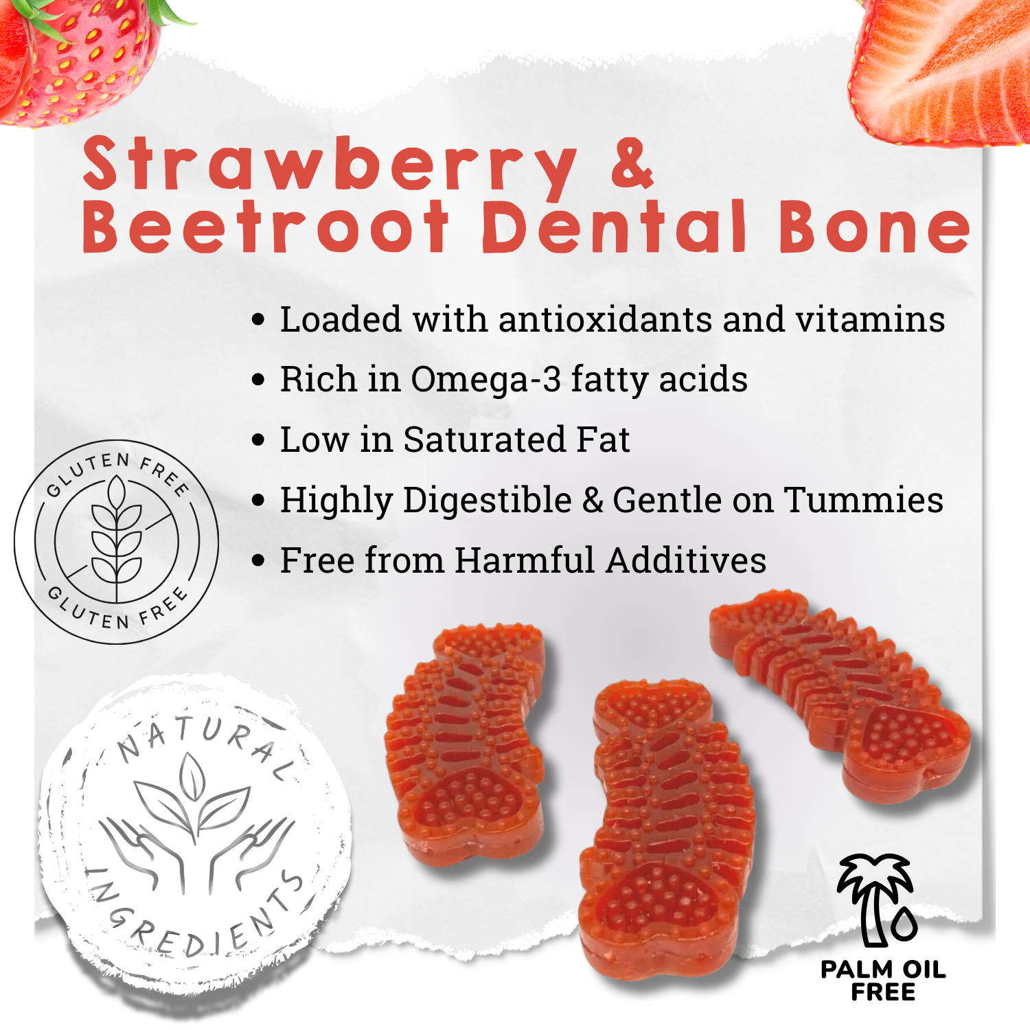 The Pets Larder – wholesale Pet treats – Dog – Strawberry & Beetroot Dental Bone Chew for Dogs2