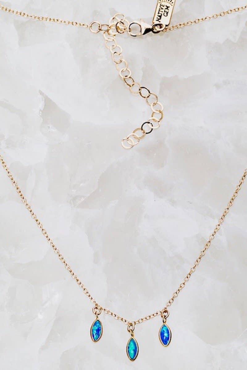 Native Gem - Wholesale Pendant/Charm Necklace - RAINDROPS NECKLACE- BLUE OPAL- 14K GOLDFILL 1