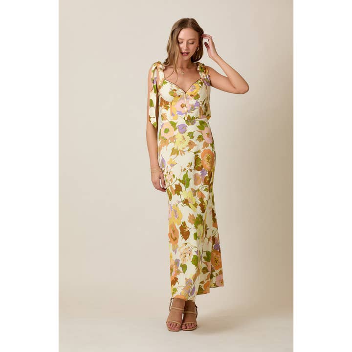 SKYLAR ROSE - Wholesale Dress - Women's - Romantic Vintage Floral Summer Midi Dress with Tie Straps