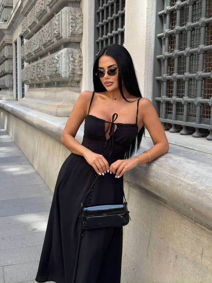 Standpoint Top - Wholesale Dress - Women's - The Riviera Charm Lace-Up Midi Dress Summer Romance - 1202