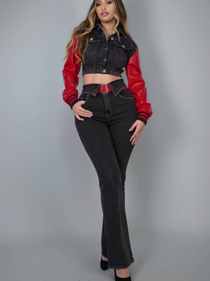 DENIM & LEATHER SET-PT21000-RED and other Purchase Wholesale ropa vaquera. Free Returns & Net 60 Terms on Faire trending on Faire.