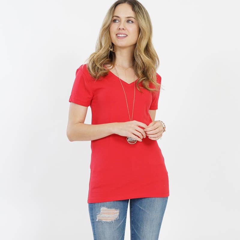 42POPS - Wholesale T-Shirt - Women's - ,,....Basic Cotton V Neck Short Sleeve Fitted Tee1