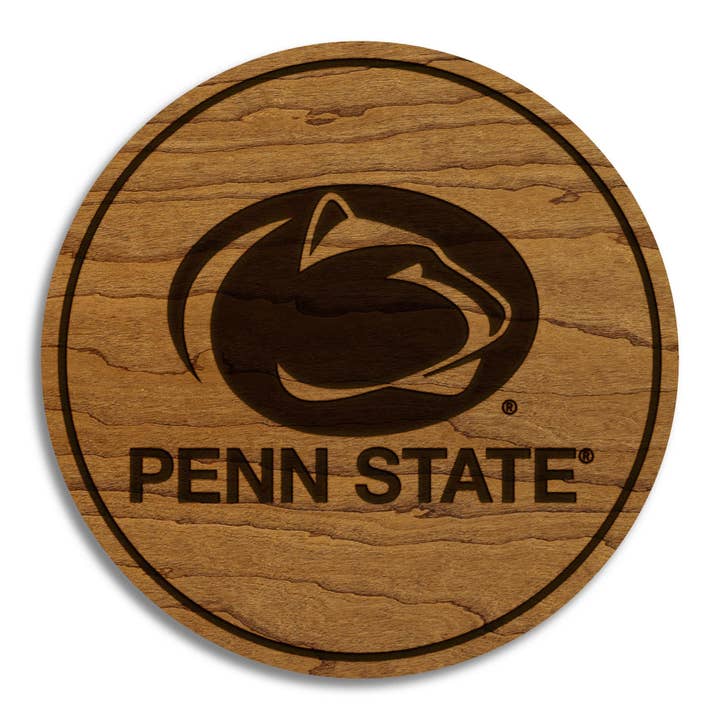 Dessous de verre avec logo de l'Université Penn State – Fabriqué en bois de cerisier ou d'érable – Penn State Nittany Lions pour la vente par LazerEdge