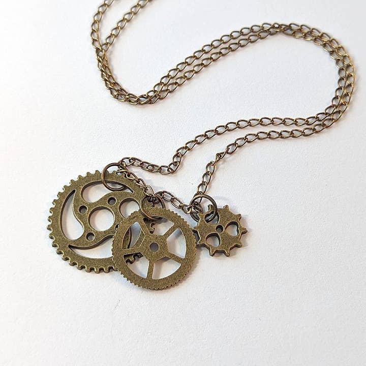 Stylish Jewelry Supply - Wholesale Pendant/charm necklace - Antique Bronze Triple Random Steampunk Cogs Bits Necklace5
