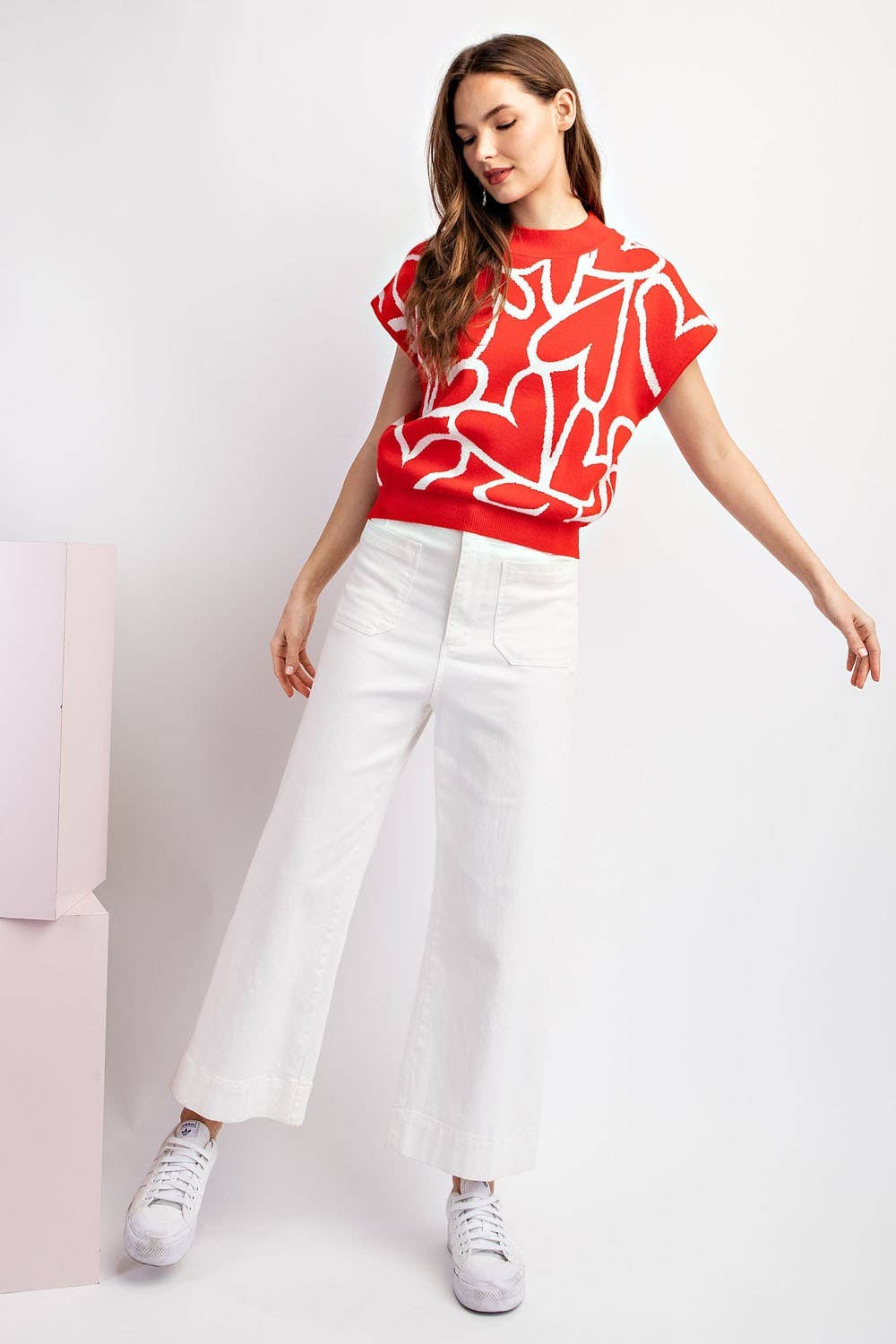 Peace Love Line – Großhandel Strickpullover – Damen – PL2188 - TOP MIT STEHKRAGEN UND HERZMUSTER11