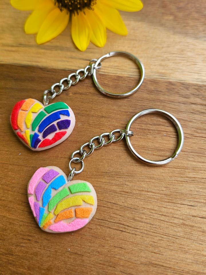Pan Dulce- Concha Rainbow Heart Keychain for wholesale by Iba Sisters