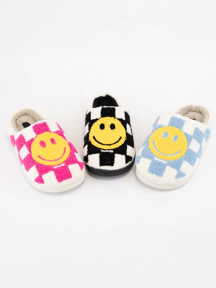 ARIES-06 CHECKER PATTERN SMILEY FACE SLIPPERS for wholesale by CCOCCI