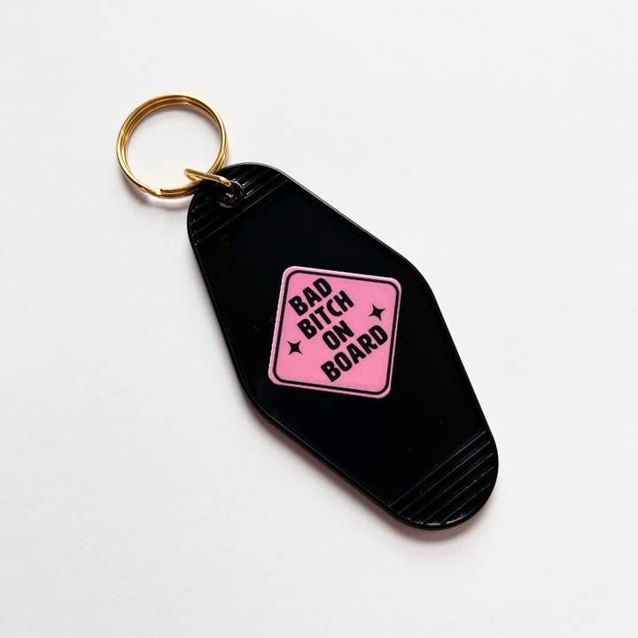 Happyish Brand - Wholesale Keychain - Women's - Bad Bitch on Board - Trendy Pink Motel Keychains Preppy Cute