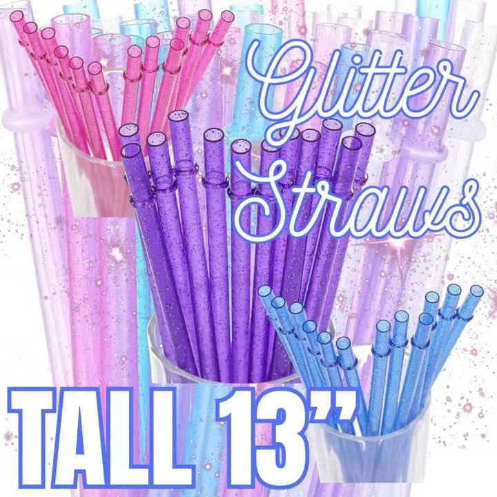 Kims Korner - Wholesale Drinking Straw - Extra TALL 13" Glitter Reusable Plastic Individually Wrapped Straws *IN STOCK NOW*
