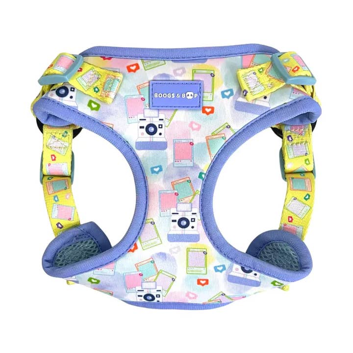 Step-In Pawlaroid Pupfluencer Print Dog Harness for wholesale by Boogs & Boop