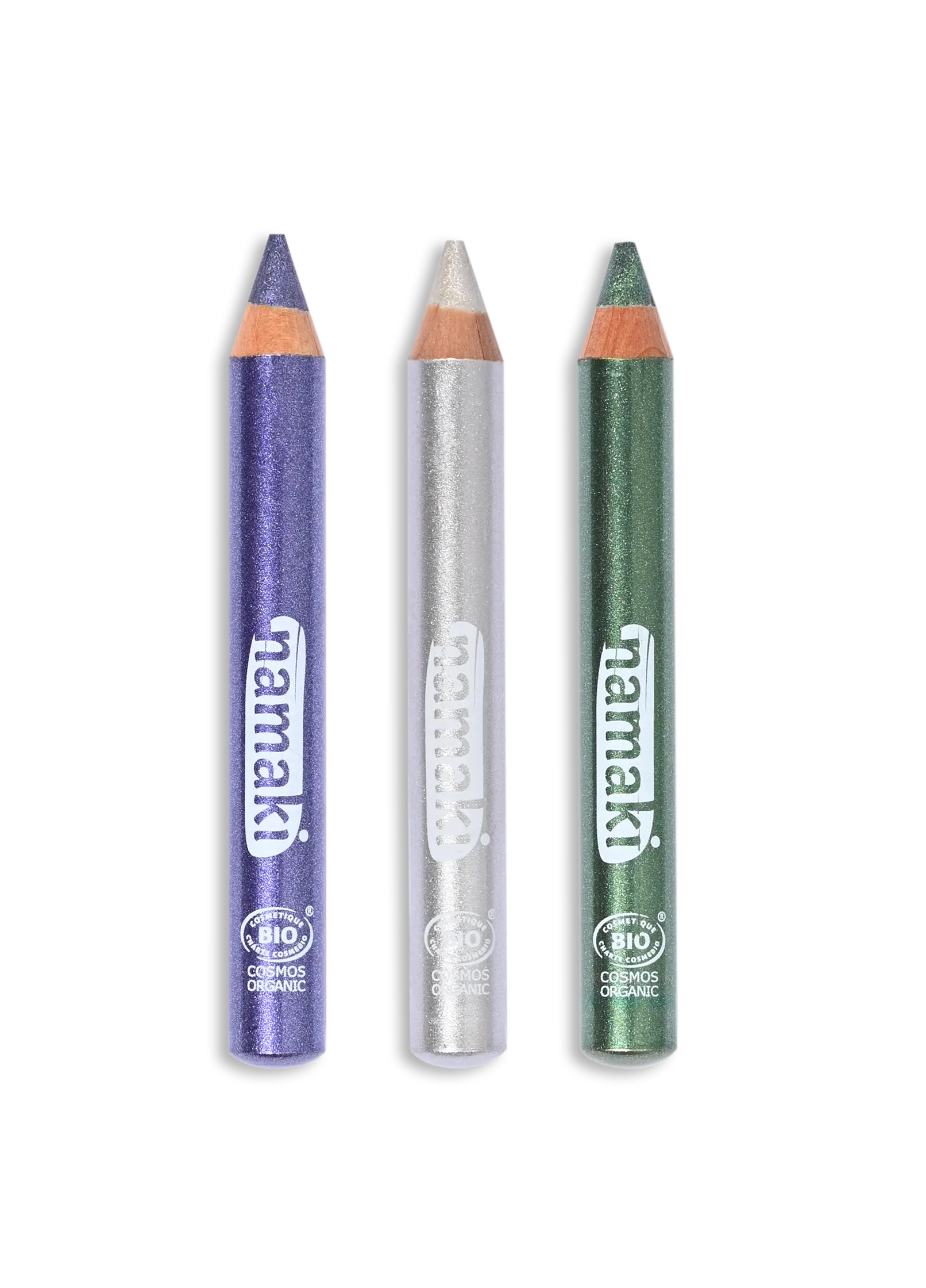 Namaki Cosmetics – Großhandel Spiel-Make-up/Gesichtsfarbe – Kinder – 6,5 cm Set mit 3 Glitzer-Make-up-Stiften – Clair de Lune1