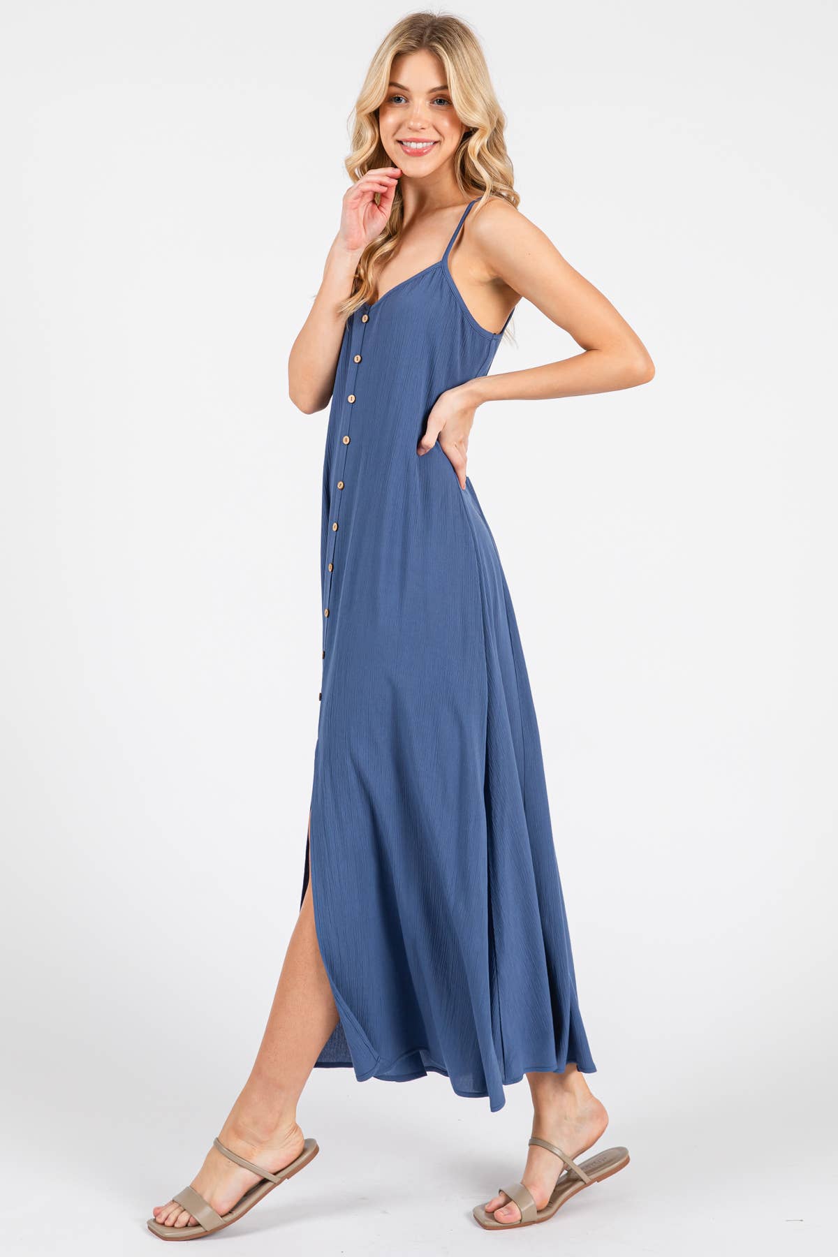 Final Touch - Vente Robe – femme - Robe fluide en mousseline épaisse avec boutons contrastants - ND40209-HV16