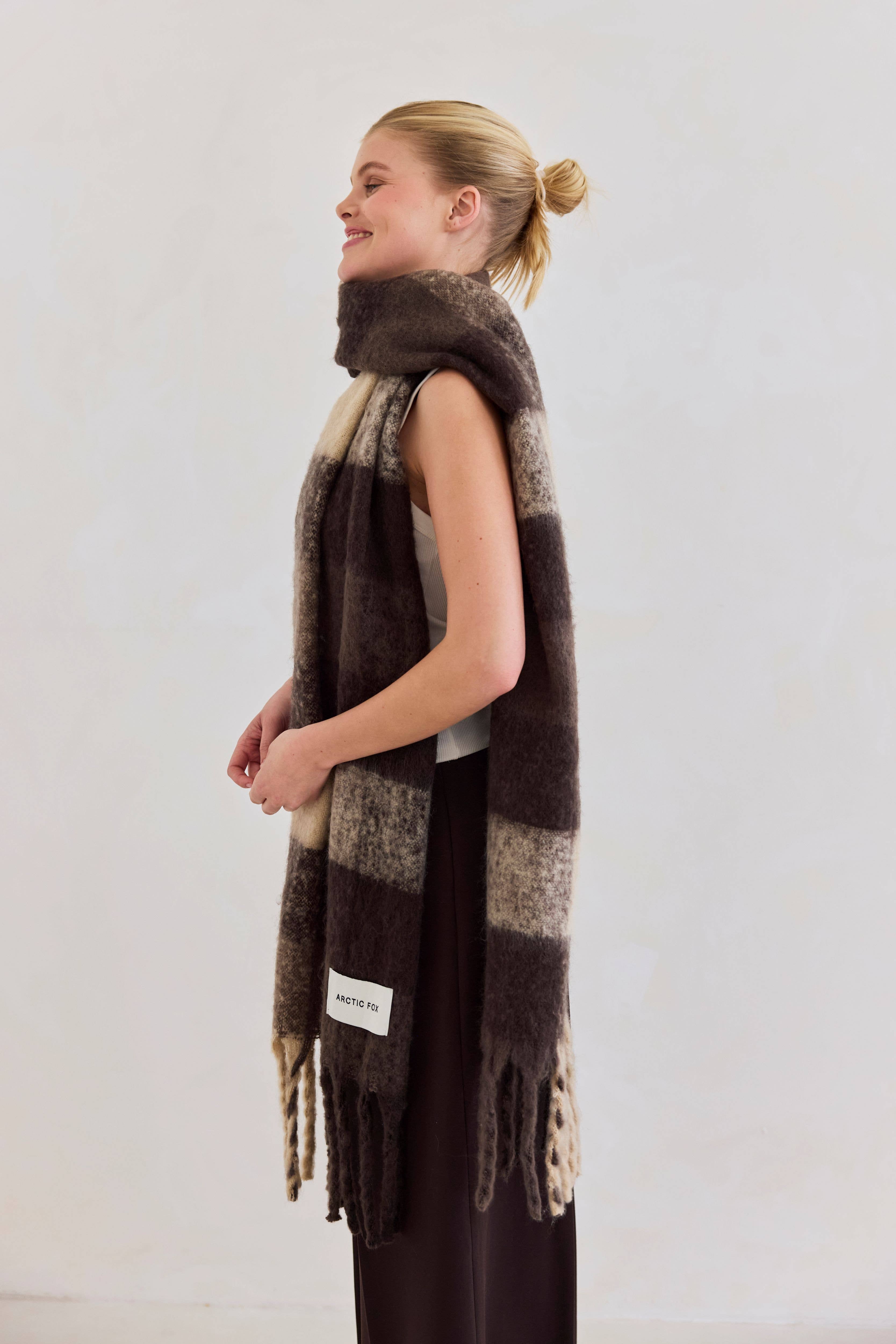 Arctic Fox & Co. - North America - Wholesale Scarf - Women's - The Reykjavik Scarf - 100% Recycled - Brown Check - FW2510