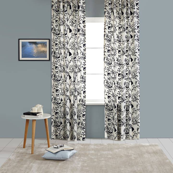 Weiss Leinenvorhang mit Stickerei Birds of Paradise, Weiß für den Großhandel auf Faire0