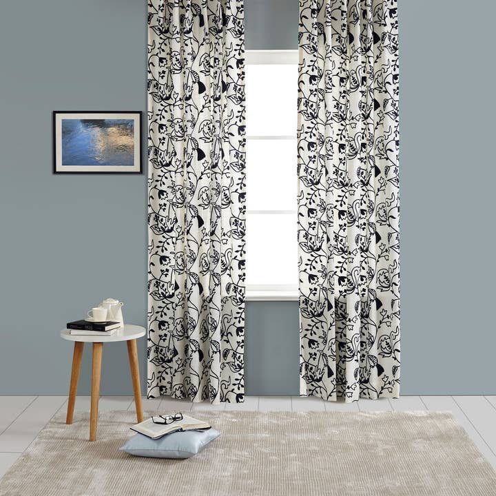 Birds of Paradise Embroidery Linen Curtain, White for wholesale on Faire