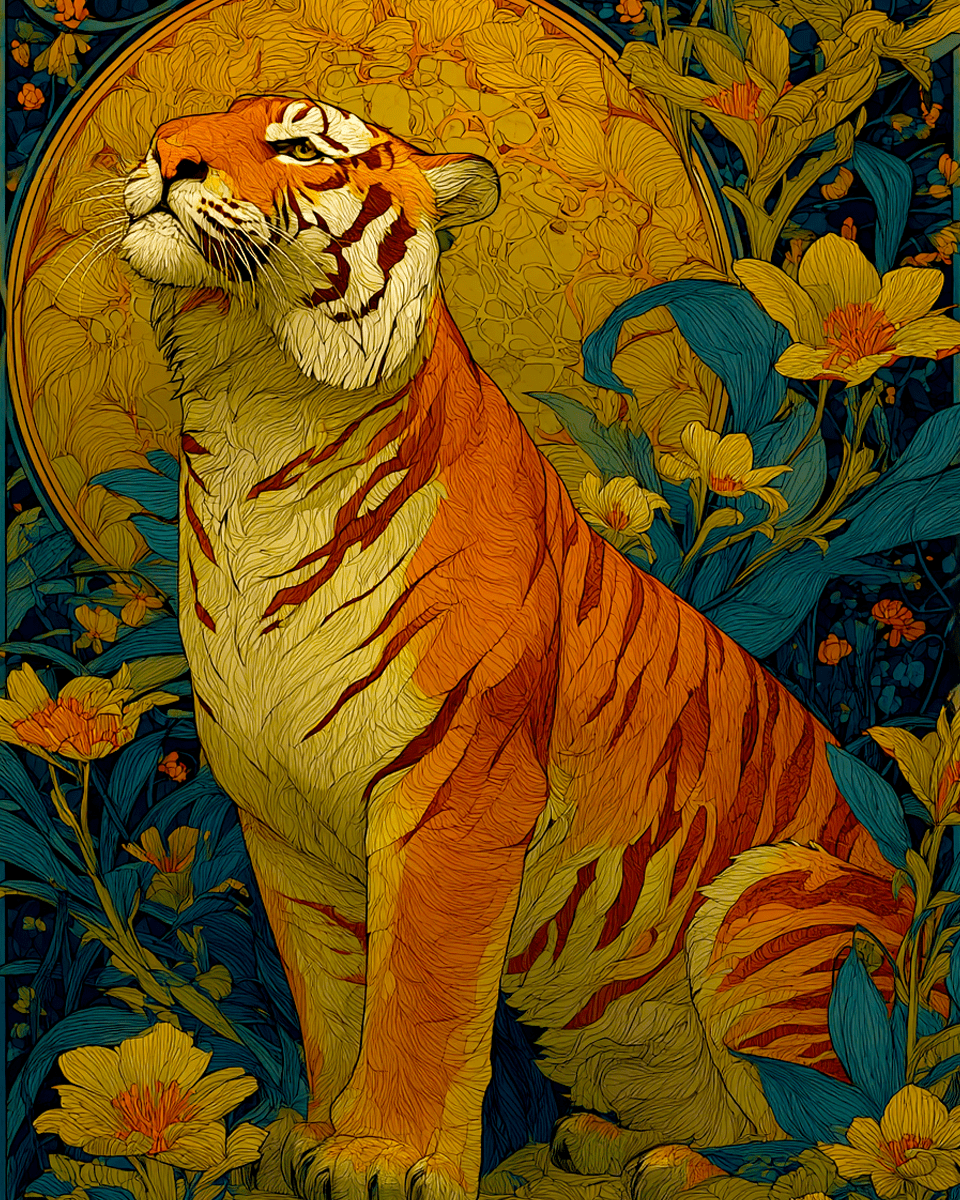 Mowbi - Wholesale Art Print - Stylized Tiger - Zoo Animals - Biophilic Wildlife Art Print - 8"x10" Artwork for 11"x14" Frame8