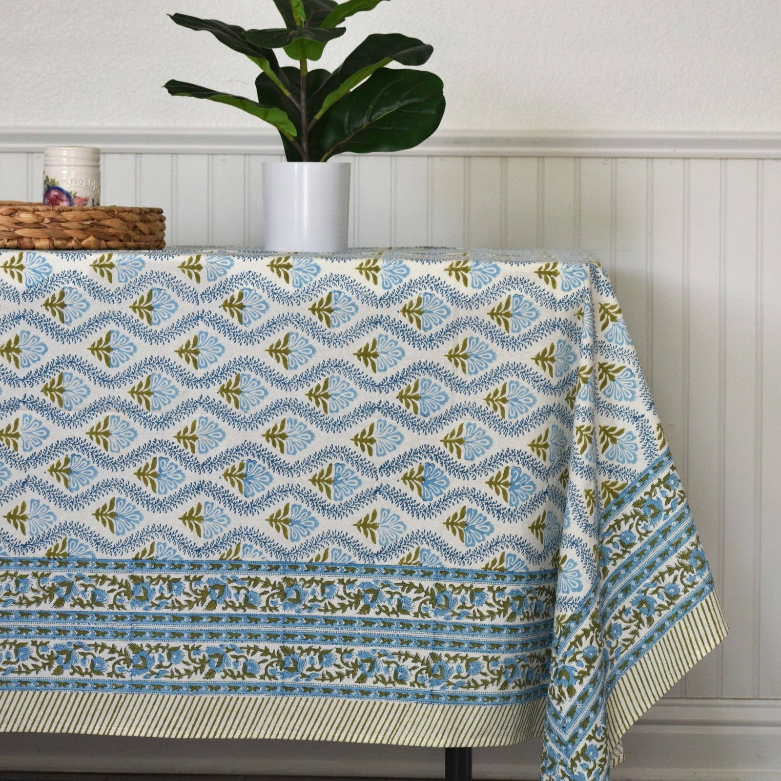 House of Alaan - Wholesale Tablecloth - Blue Breeze - Handblock Print Cotton Tablecloth0