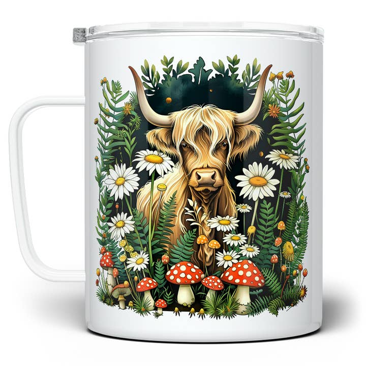 Highland Cow Travel Mug, Whimsical Cottagecore Nature Gifts for wholesale by Loftipop
