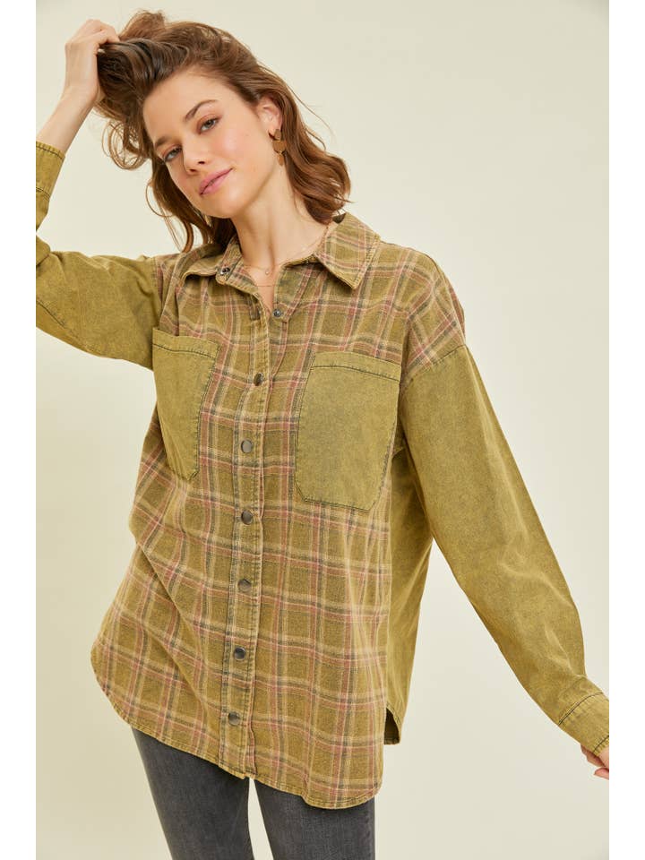 Heyson - Wholesale Button Down Shirt - Women's - PLUS / ET1401-1P WESTERN-INSPIRED WASHED PLAID SHIRT