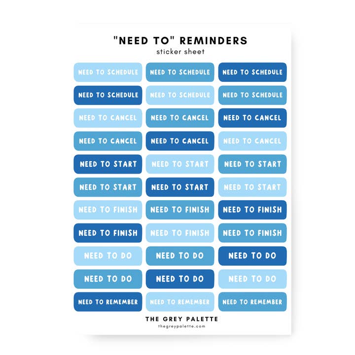 Blue “Need To” Planner Sticker Reminders for wholesale by The Grey Palette