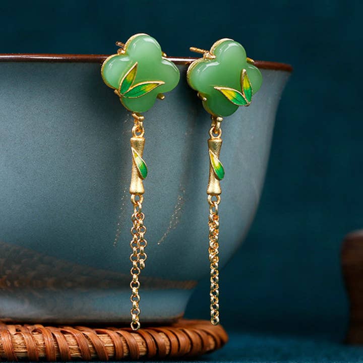 Jade Four Leaf Clover øreringe for engroshandel hos Bright MacMing
