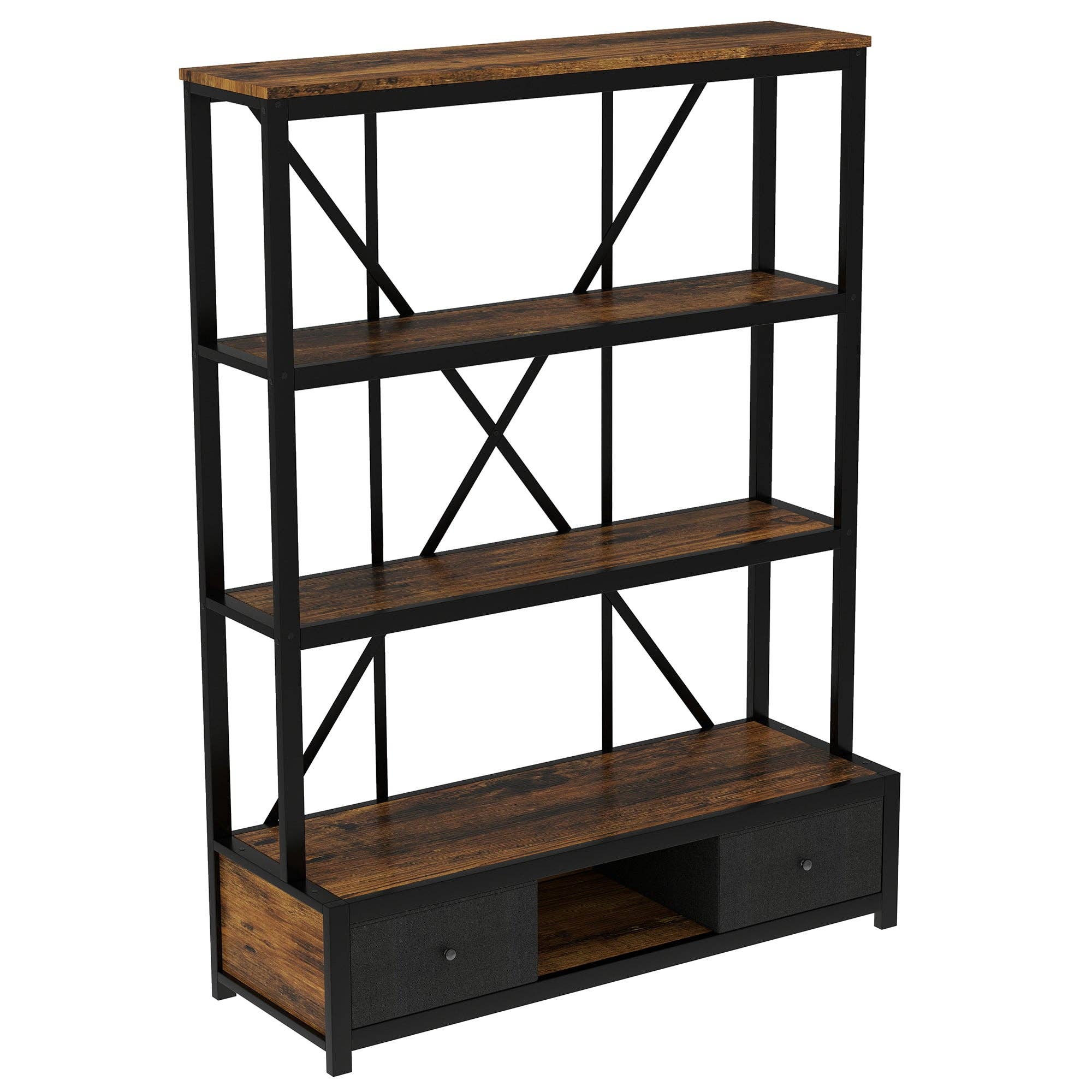 39F Inc. - Wholesale Bookcase - Vintage 3-Shelf Bookcase with Drawers and LED Lighting4