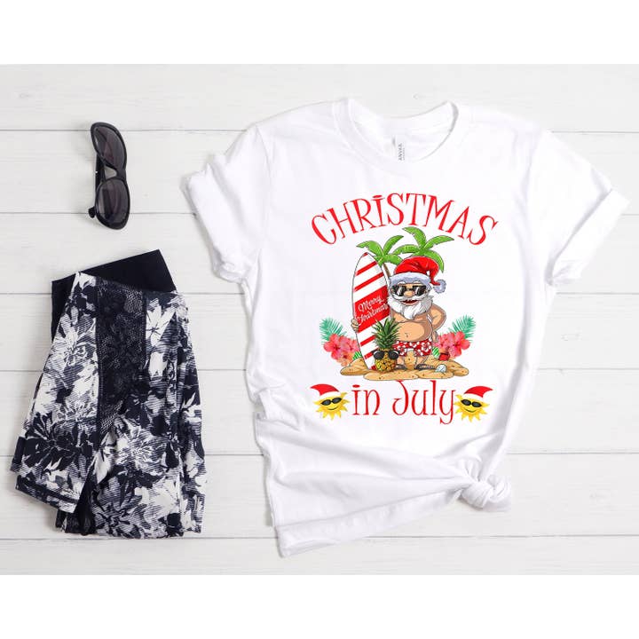 PrimestoreUS - Wholesale Screen Printed T-Shirt - Women's - Christmas in July Shirt, Santa Shirt, Vacation Shirt, Mid of Year Shirt, Summer Vacation Shirt, Summer Santa Shirt, Holiday Vacation Shirt