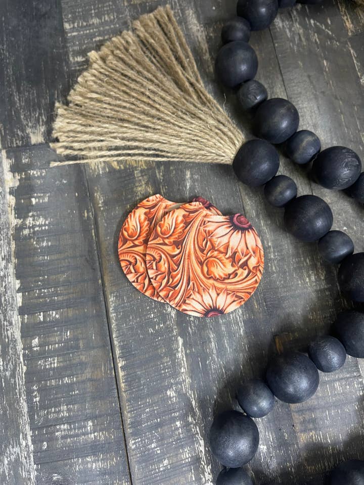 Leather Tool w/Flower Design Car Coasters for wholesale by Pink August