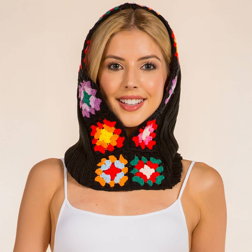 Sensibling Corp. - Wholesale Balaclava - Women's - Retro Handmade Crochet Granny Square Balaclava Hood Hat6