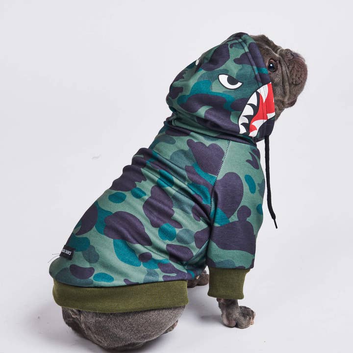 Shark Monster Hundehættetrøje - Grøn Camo for engroshandel hos Spark Paws