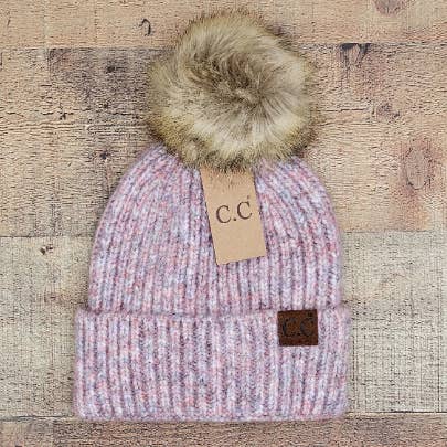 Treasure Bank - Wholesale Beanie - Women's - C.C Winter Hat, Classic Rib Beanie with  Faux Fur Pom0