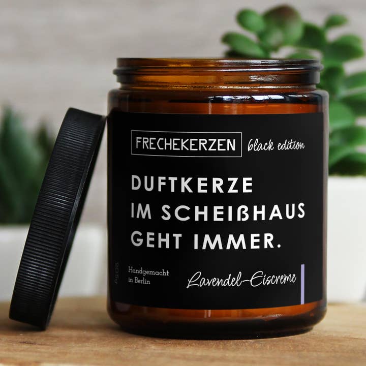 Candle with saying | scented candle in the shithouse always works.| Ha for wholesale by mysoy® Duftkerzen-Manufaktur