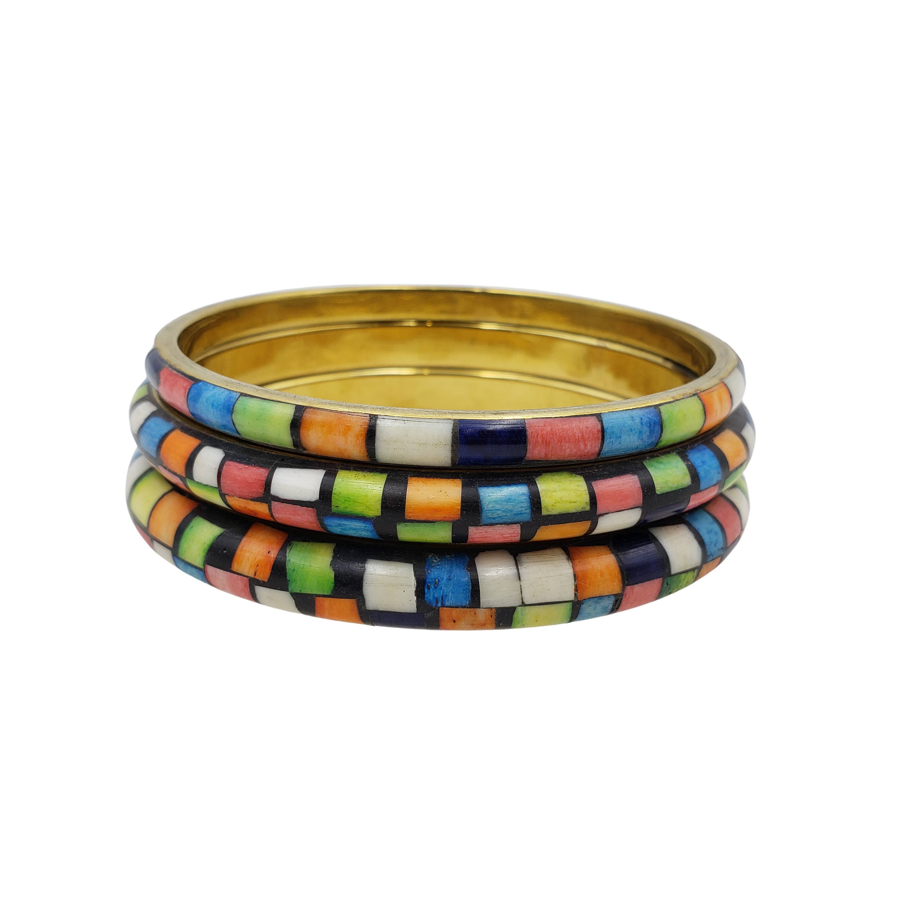 Treasure Jewelry - Wholesale Bangle Bracelet - Bone Mosaic Brass Metal Bangle Set7