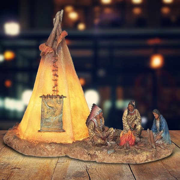 8"W Native Americans LED Indian Figurine Home Decor Gifts for wholesale by FC Design