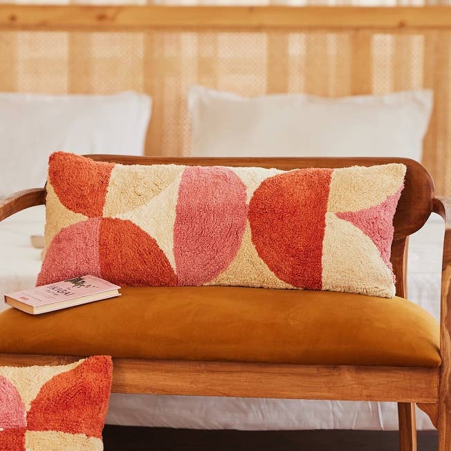 Rangoli Tufted Lumbar Pillow, Wine & Pink - 12x30 Inch for wholesale by Casa Amarosa