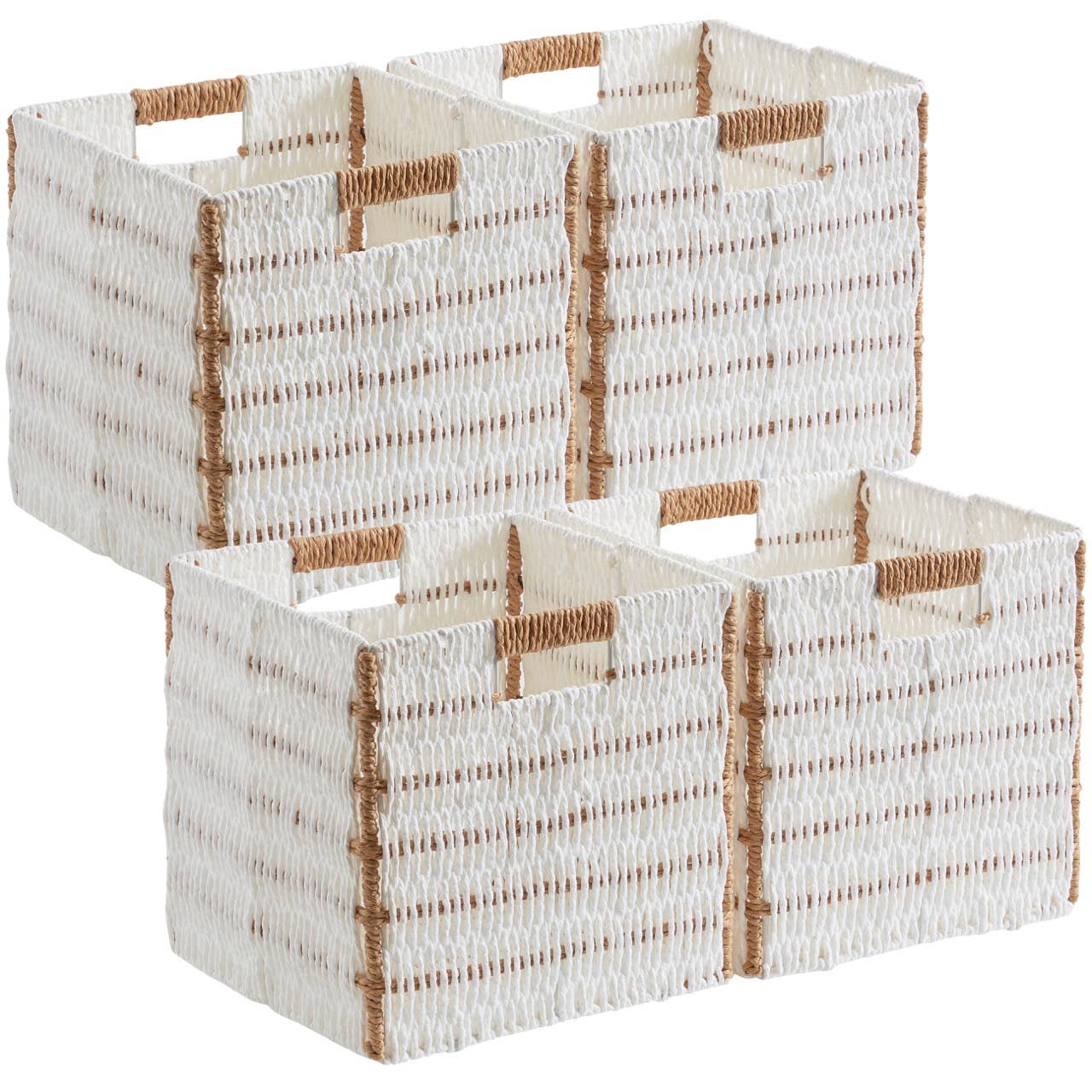 Ornavo Home - Wholesale Storage Bin - Foldable Paper Wicker Storage Shelf Basket Bin with Handles15