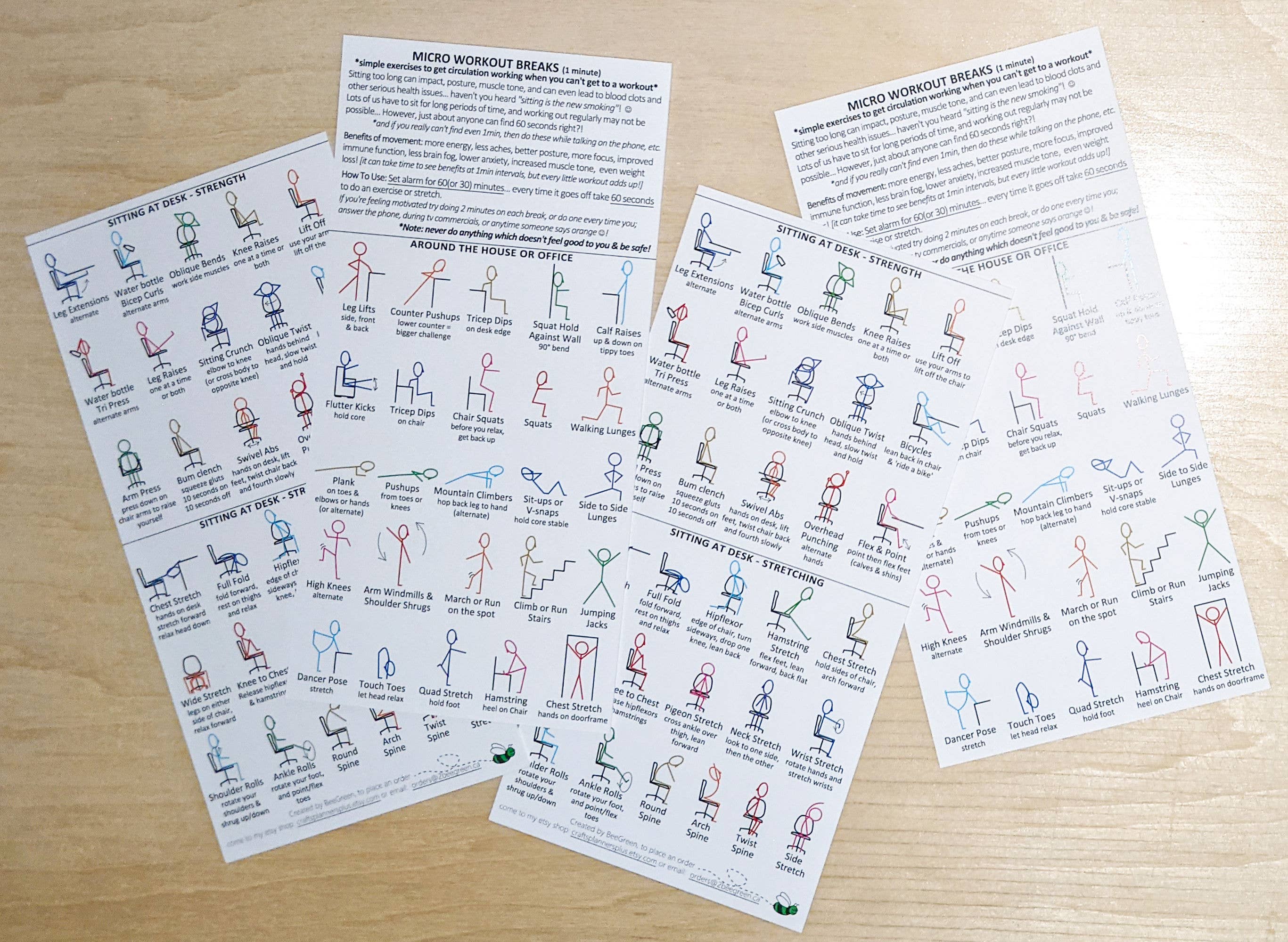 BeeGreen & CraftsPlannersPlus - Wholesale Bookmark - NEW~ Micro Workouts Bookmark - Keep Moving, 1minute workouts5