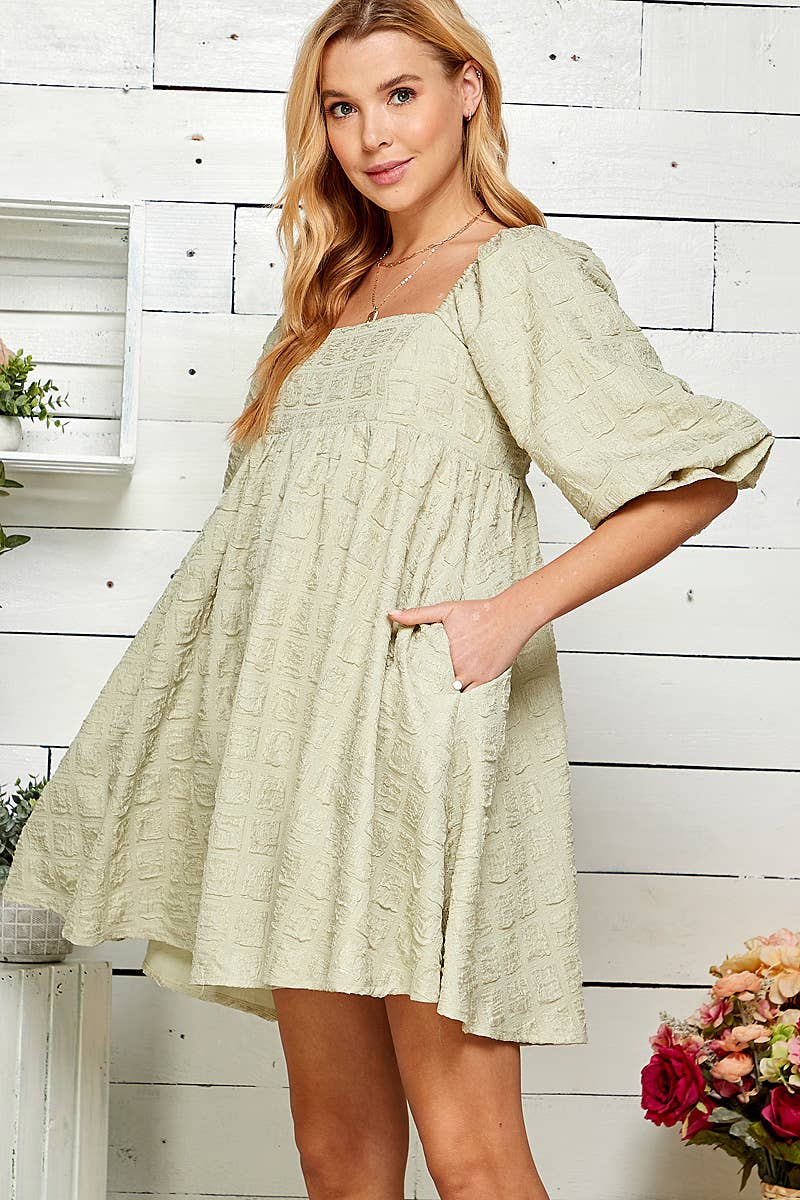 Sweet Lemon – wholesale Dress – Women's – EMBOSSED SQUARE NECK BABYDOLL DRESS2