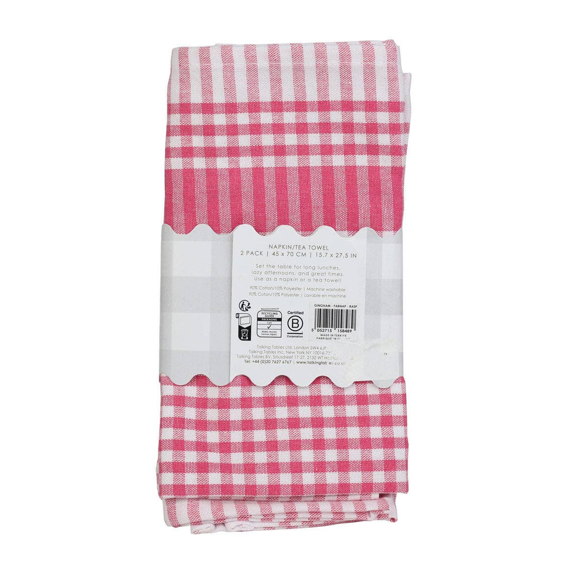 Talking Tables UK – wholesale Dinner & cloth napkin – Raspberry Pink Gingham Fabric Tea Towels - 2 Pack | Kitchenware |5