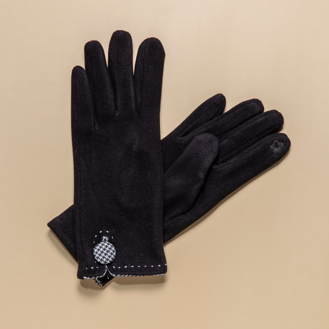 Taylor Hill Scarves & Co - Wholesale Gloves – Women's - THSG1130: Black: Houndstooth Button Border Gloves0