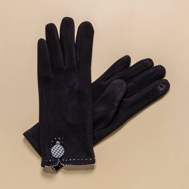 THSG1130: Black: Houndstooth Button Border Gloves for wholesale by Taylor Hill Scarves & Co