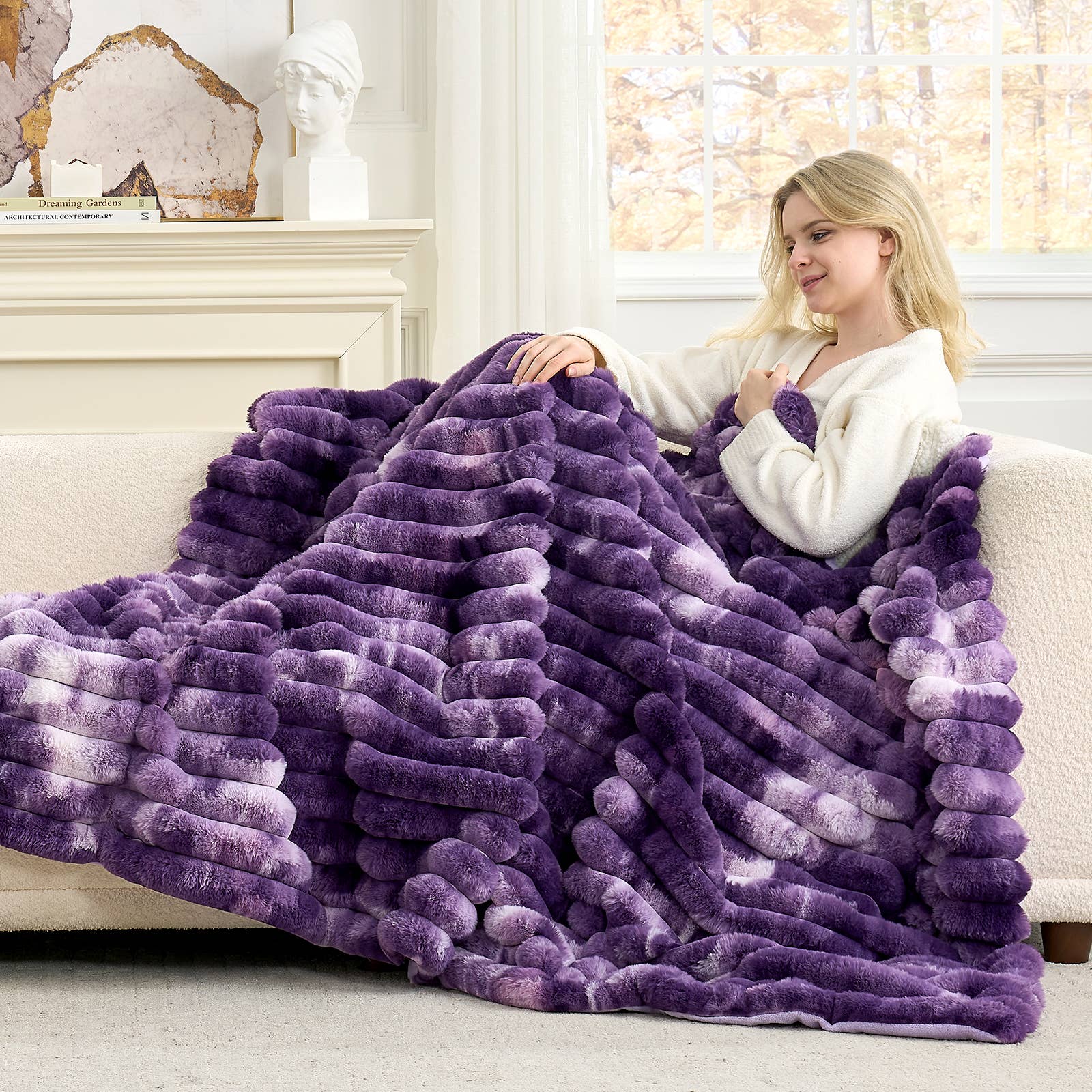 DreamValley - Wholesale Throw Blanket - CB Striped Faux Fur Warm Plush Throw Blanket, Tie-dye Color21