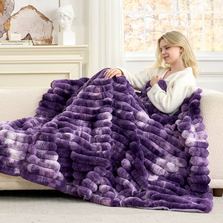 DreamValley - Wholesale Throw Blanket - CB Striped Faux Fur Warm Plush Throw Blanket, Tie-dye Color21