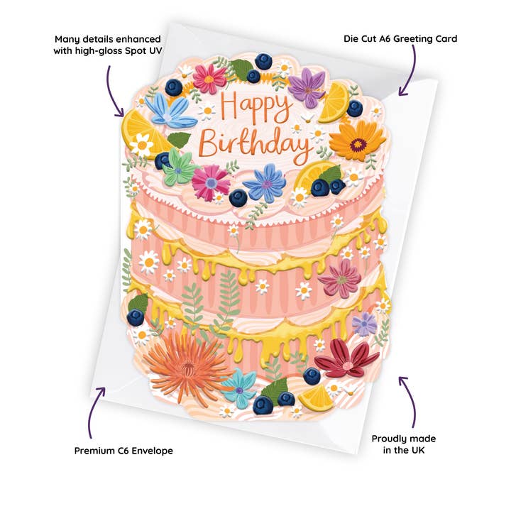 Two For Joy Illustration - Wholesale Birthday Card - Happy Birthday - Birthday Cake Shaped Greeting Card2