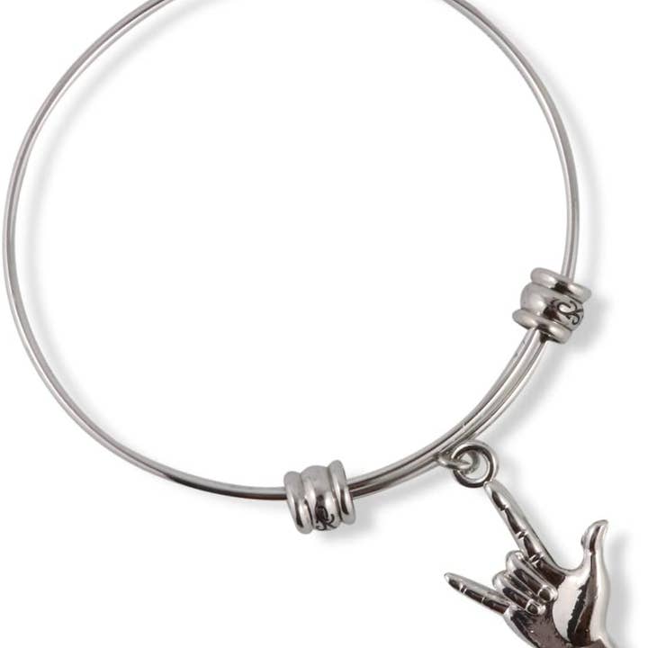 Dave The Bunny - Wholesale Charm/Dangle Bracelet - Sign Language ASL I Love You Charm Bracelet Bangle American Sign Language Stainless Steel Jewelry Gift for Men or Women
