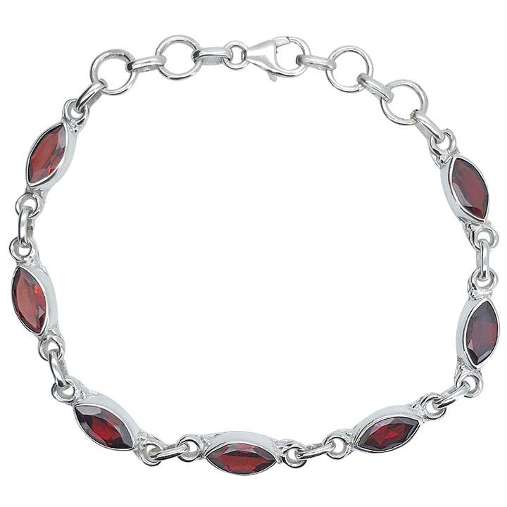 Faceted Garnet Sterling Silver Link Bracelet for wholesale by Amberman