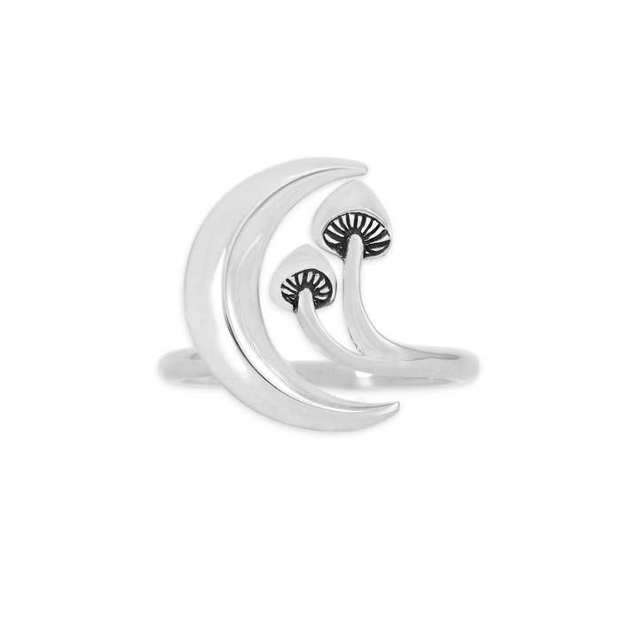 Nina Designs - Wholesale Cocktail/Statement Ring - Sterling Silver or Bronze Moon and Mushroom Adjustable Ring